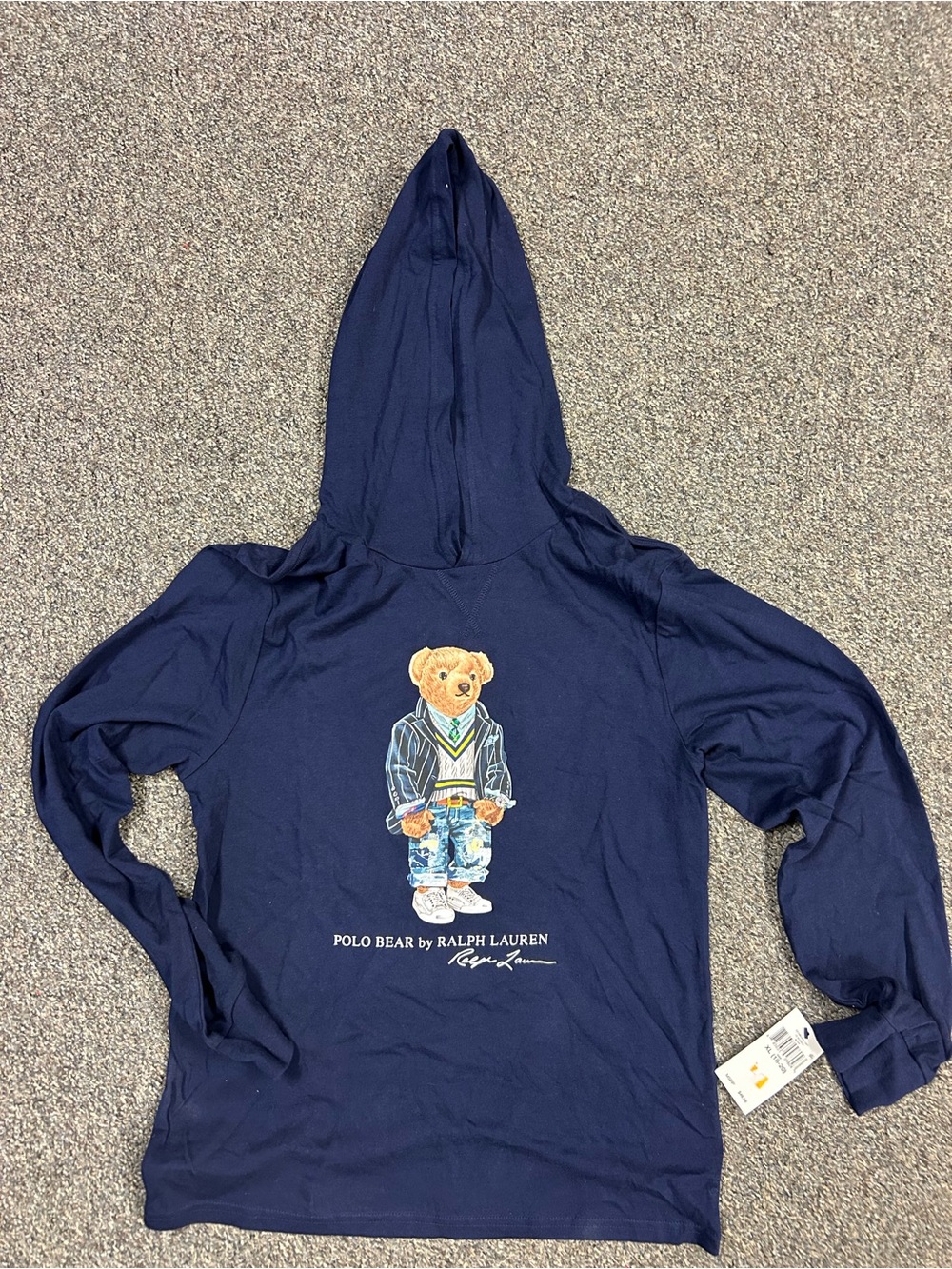 NWT kids Navy Polo Ralph Lauren Hooded Polo Bear Long Sleeve